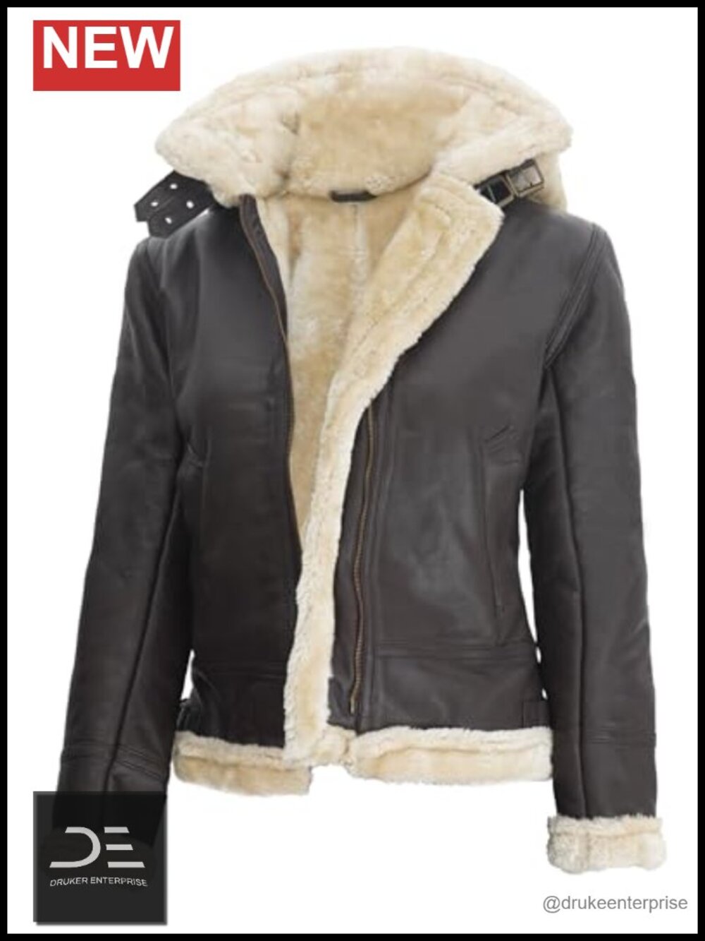 Womens Shearling Leather Jacket Real Lambskin Sherpa Coat Winter
